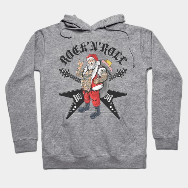 Christmas in July Rock and Roll Santa with Tattoos Hoodie by nvqdesigns
